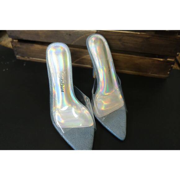 NWOT Cape Robbin Berry Slip-on Pointy Toe Heels Clear Upper Silver Womens 5.5 - Picture 4 of 7